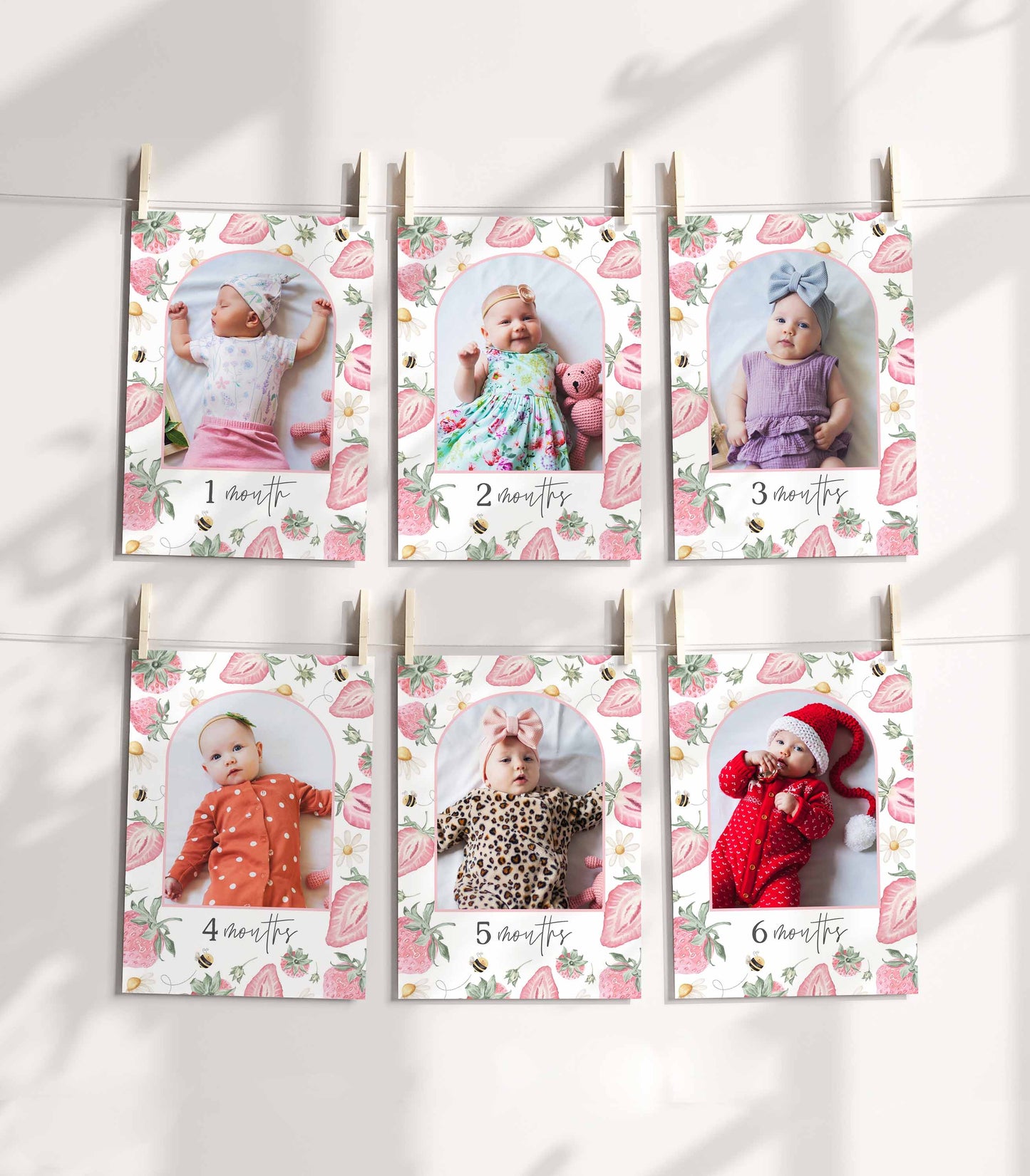 Strawberry 12 Month Photo Board Template - HighPeaksStudios.com