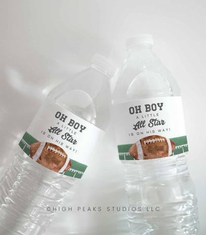 Football Baby Shower Water Bottle Label Printables - High Peaks Studios