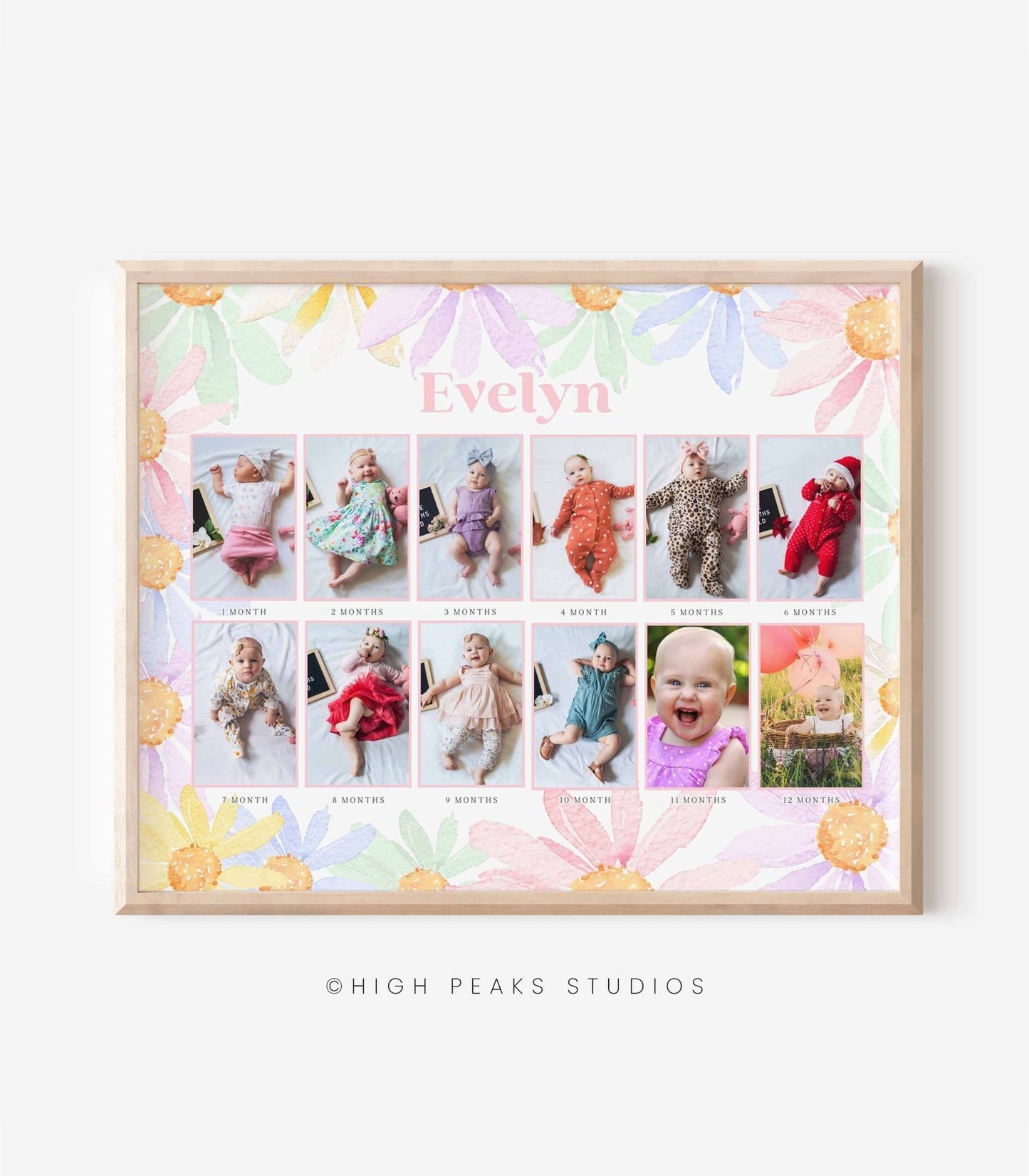 Colorful Daisy 12 Month Photo Board - Horizontal - High Peaks Studios