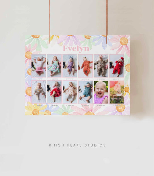 Colorful Daisy 12 Month Photo Board - Horizontal - High Peaks Studios