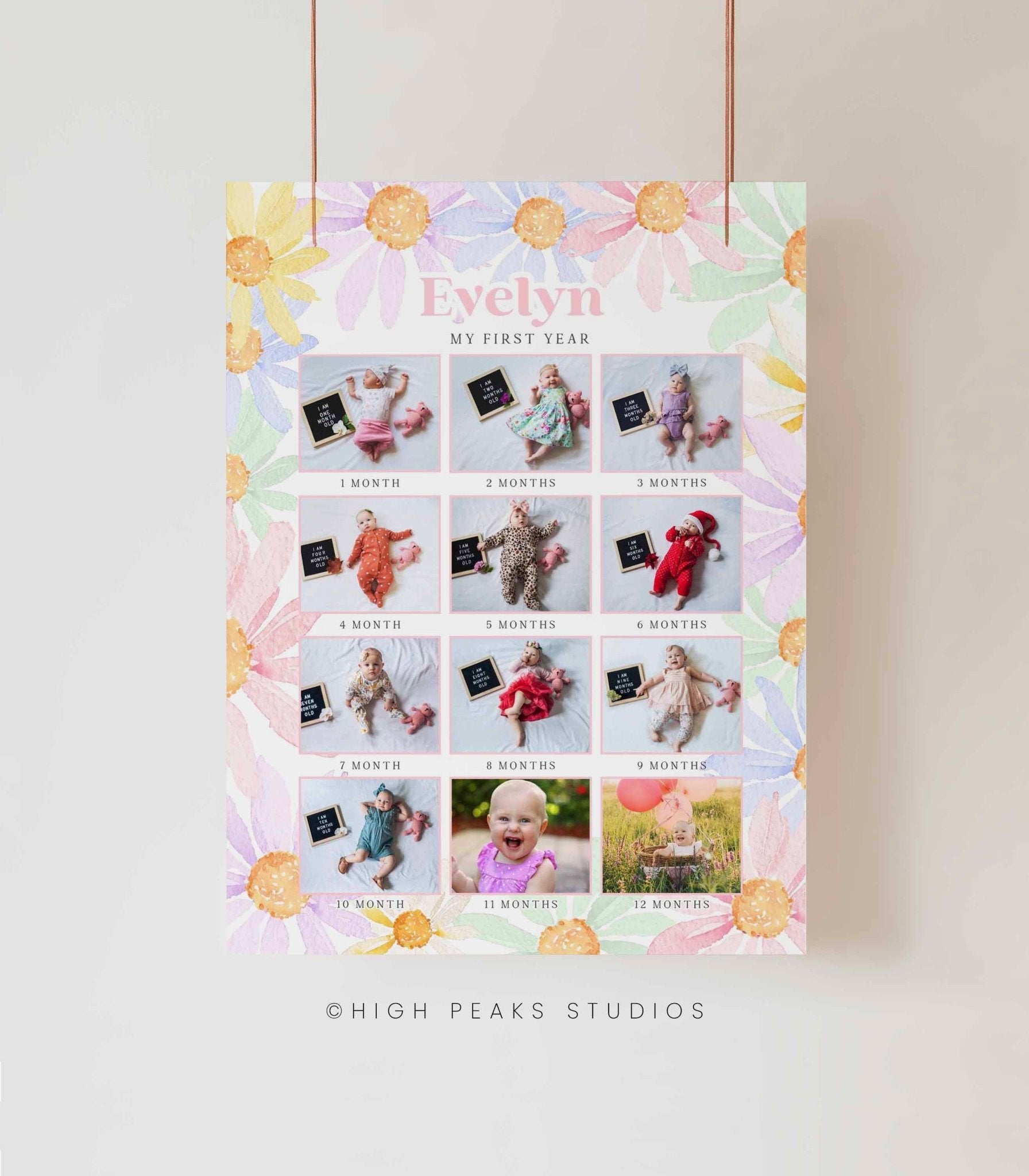 Colorful Daisy 12 Month Photo Board - Vertical - High Peaks Studios