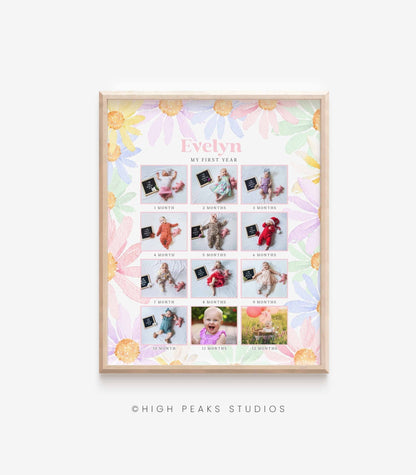 Colorful Daisy 12 Month Photo Board - Vertical - High Peaks Studios