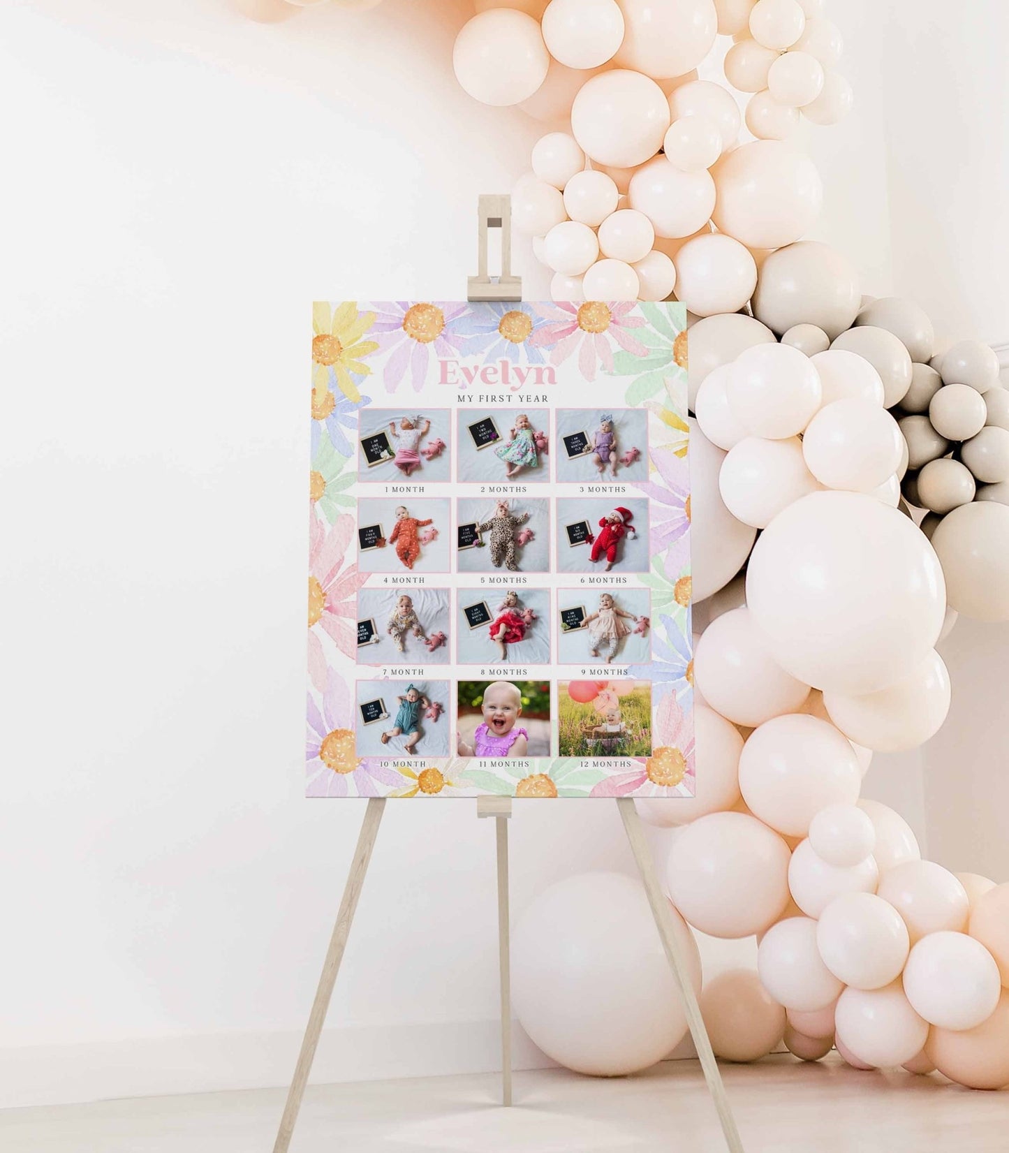 Colorful Daisy 12 Month Photo Board - Vertical - High Peaks Studios