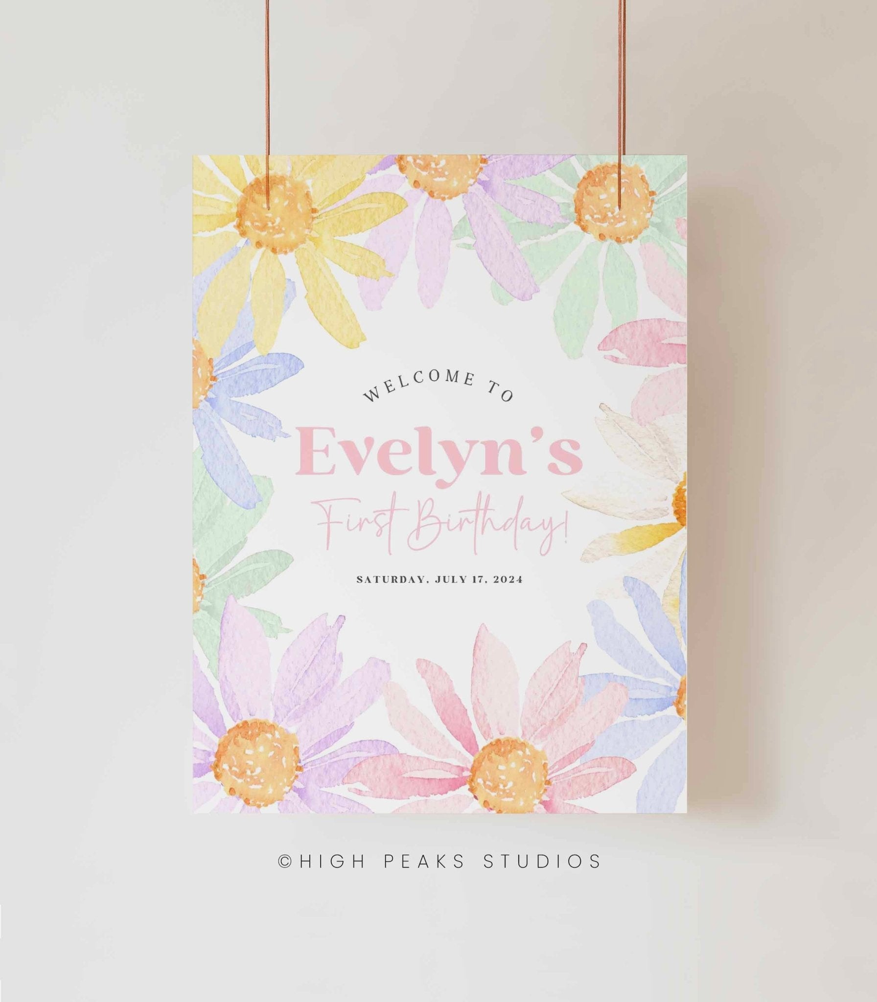 Colorful Daisy Welcome Sign Printable - High Peaks Studios