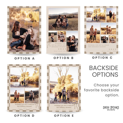 Retro Checkered Christmas card backside options to choose from By High Peaks Studios LLC