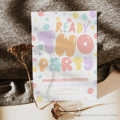 Ready TWO Party Bubble Birthday Invitation by High Peaks Studios
