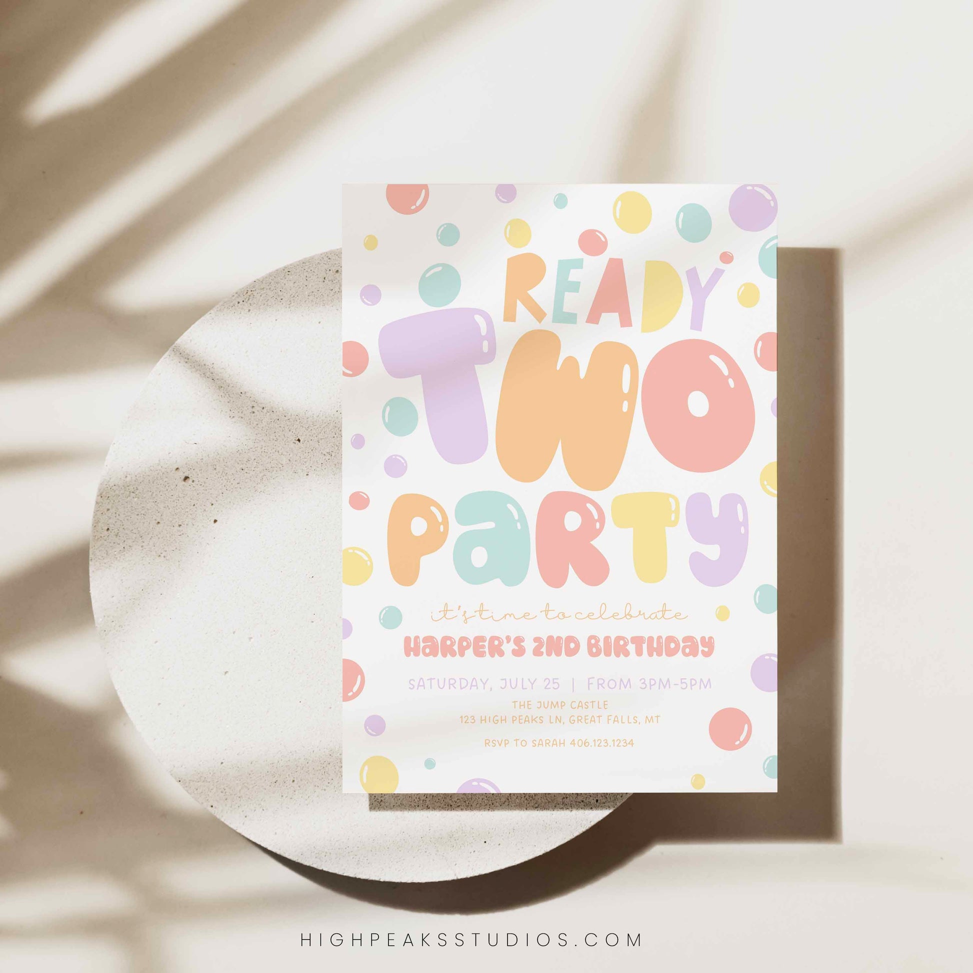 Ready TWO Party Bubble Birthday Invitation template by High Peaks Studios