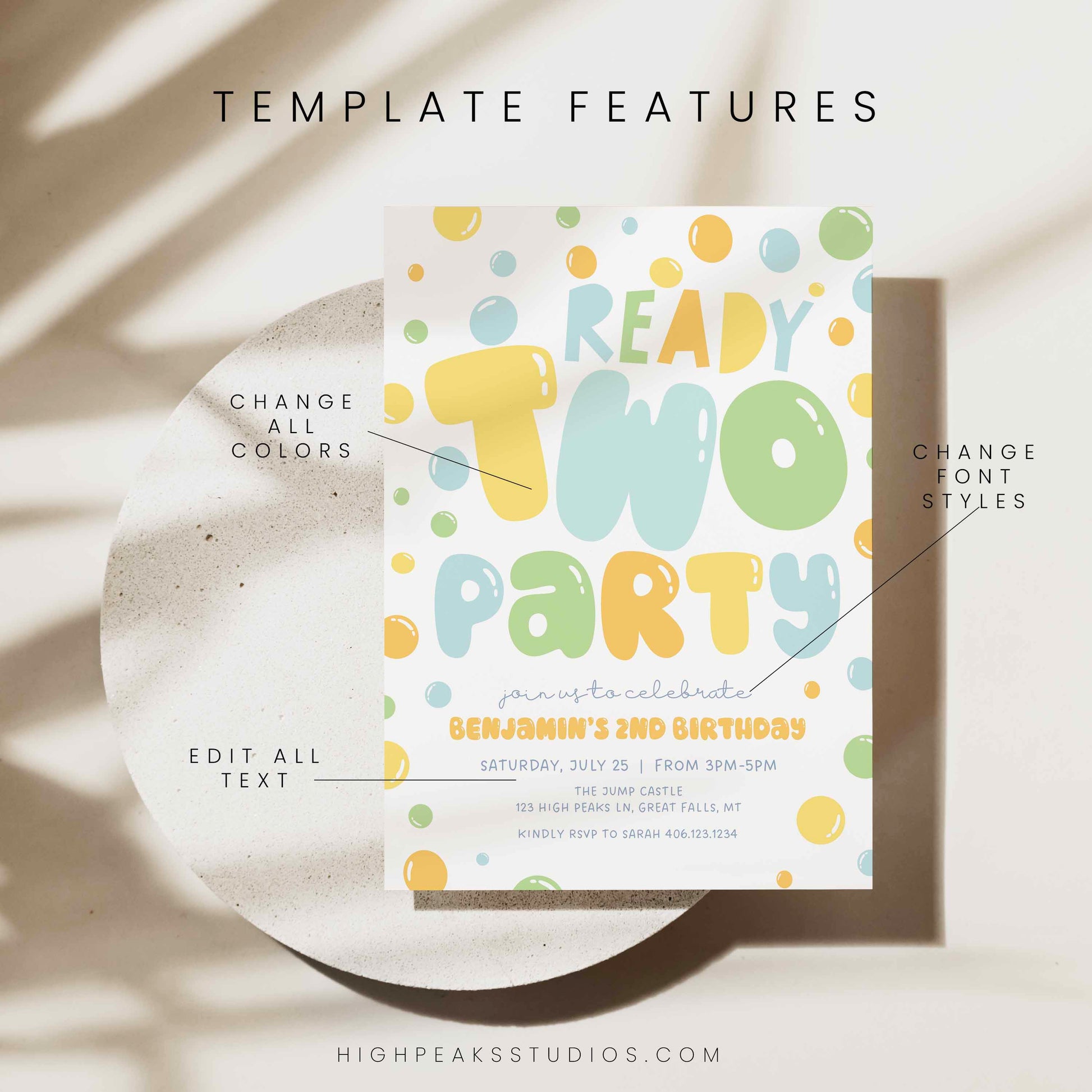 Ready TWO Party Bubble Birthday Invitation by High Peaks Studios