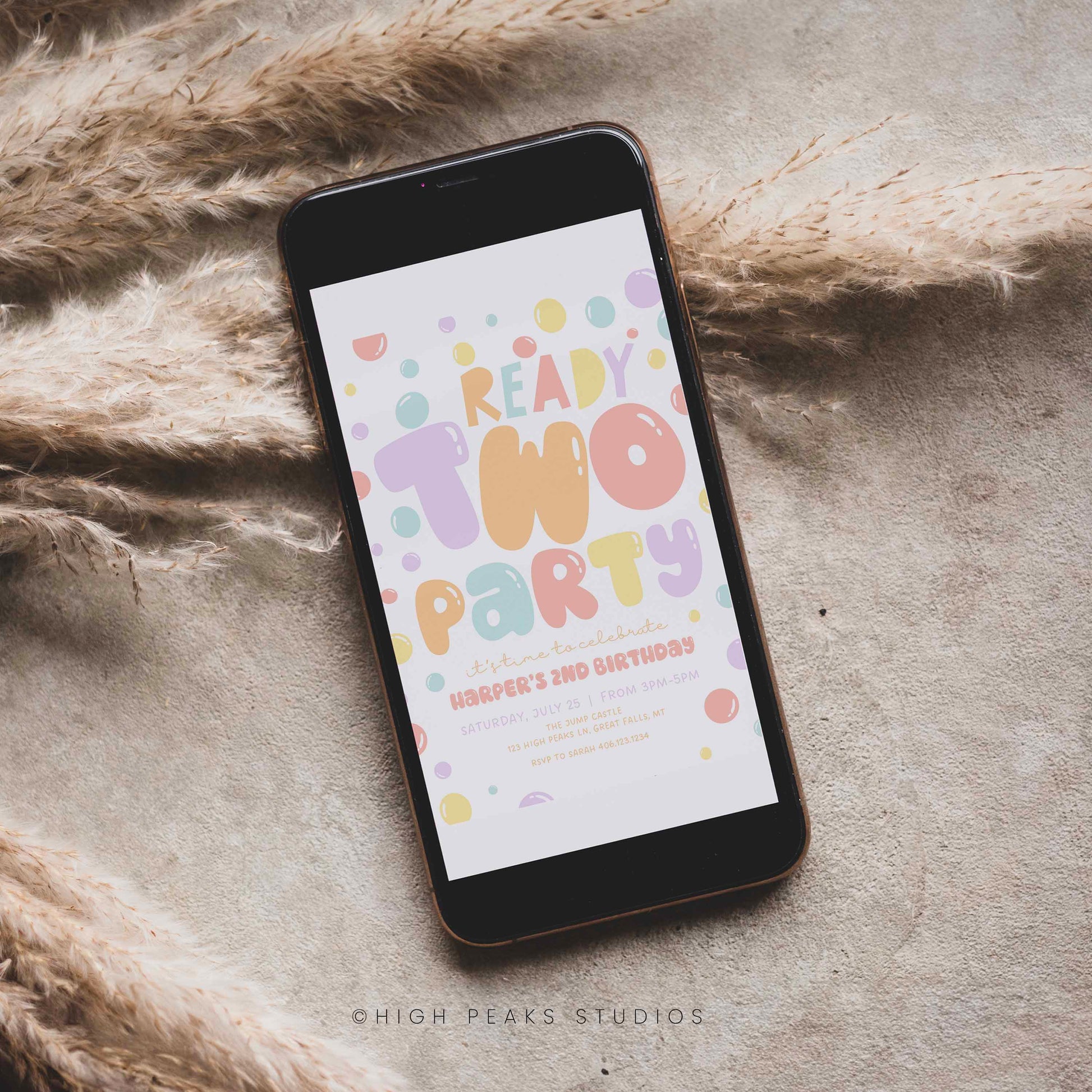 Ready TWO Party Bubble Birthday Invitation template by High Peaks Studios