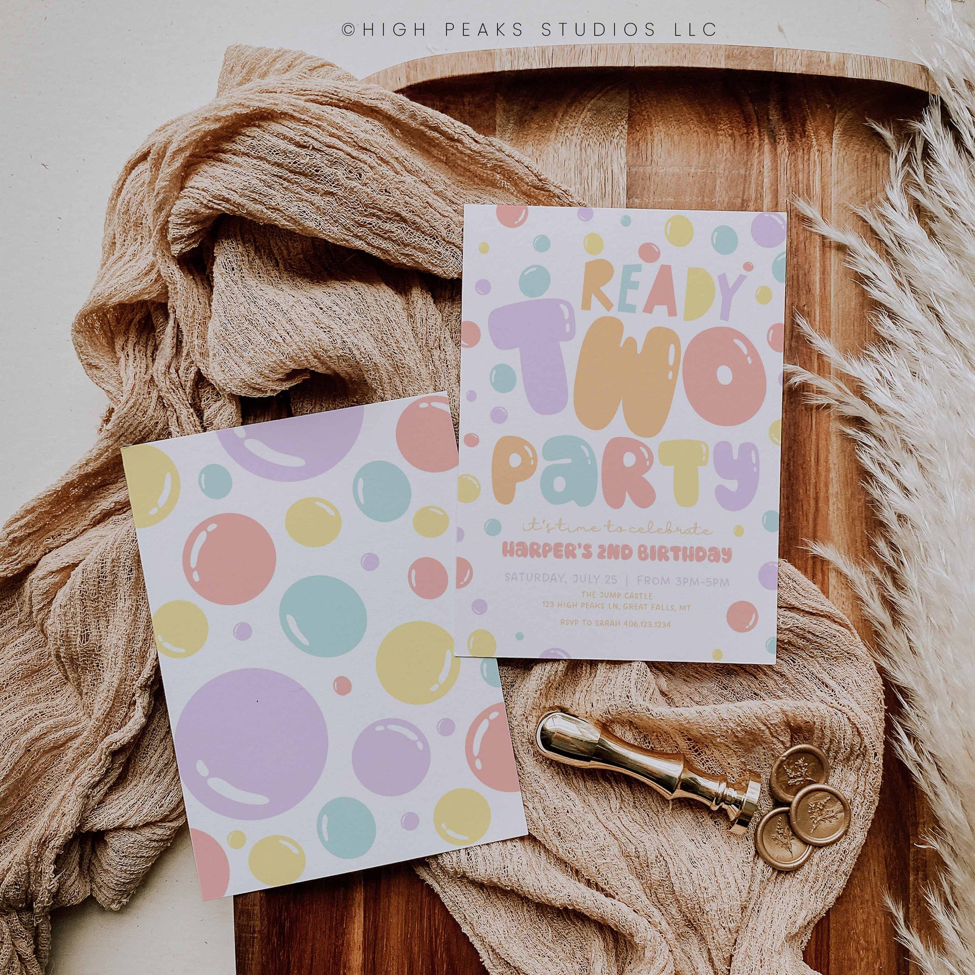 Ready TWO Party Bubble Birthday Invitation by High Peaks Studios
