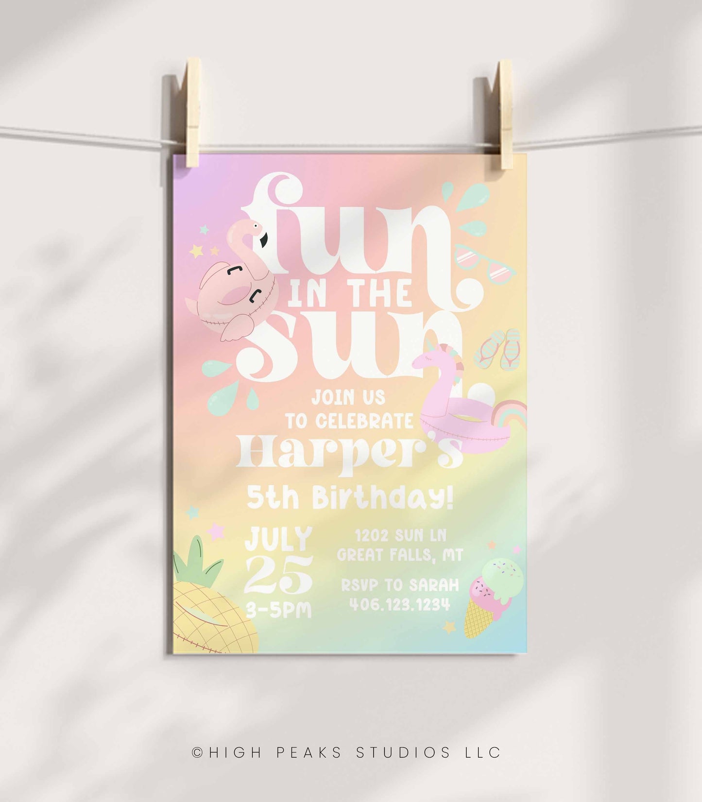 Fun In The Sun Summer Pool Birthday Invitation - High Peaks Studios