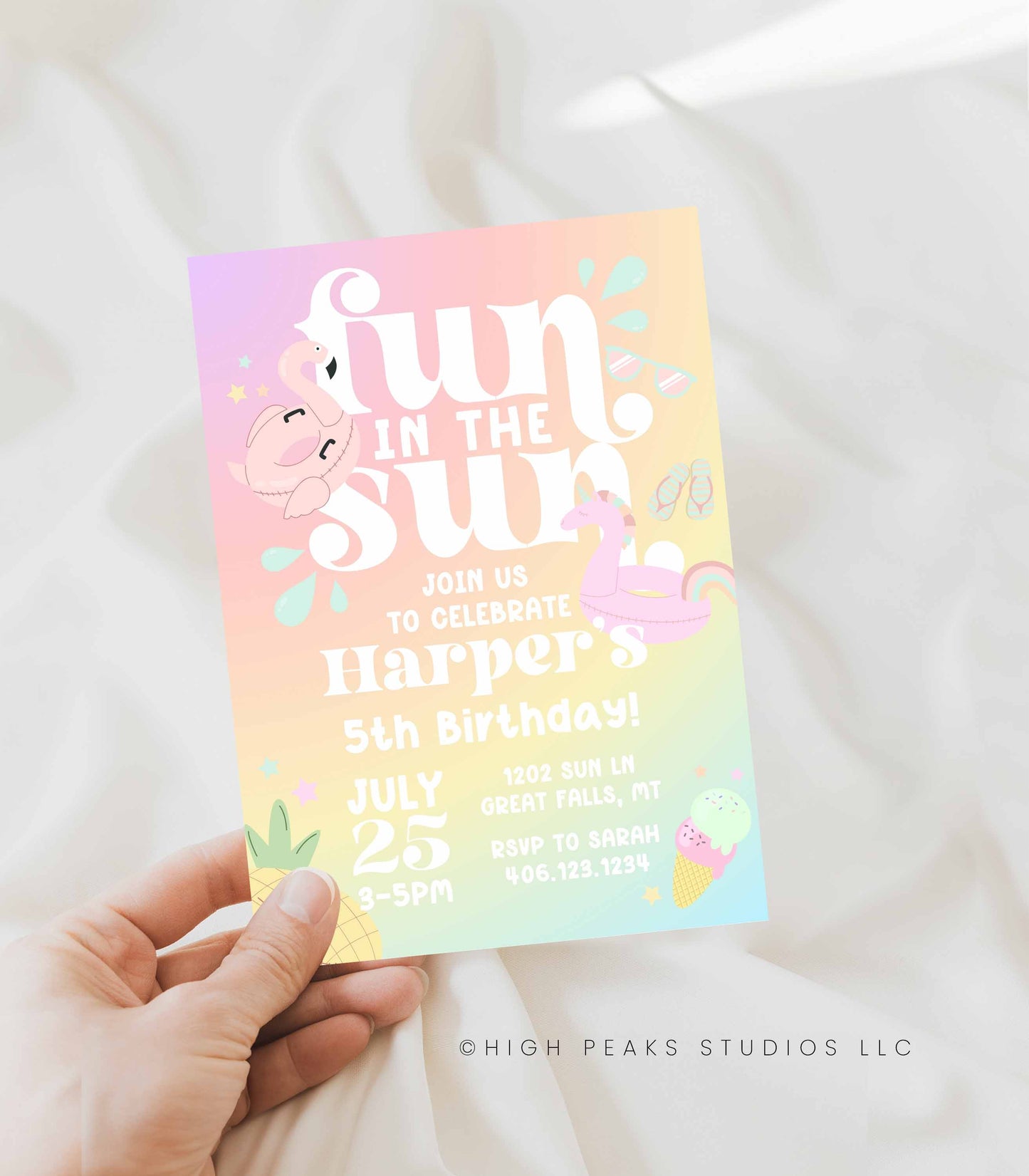 Fun In The Sun Summer Pool Birthday Invitation - High Peaks Studios