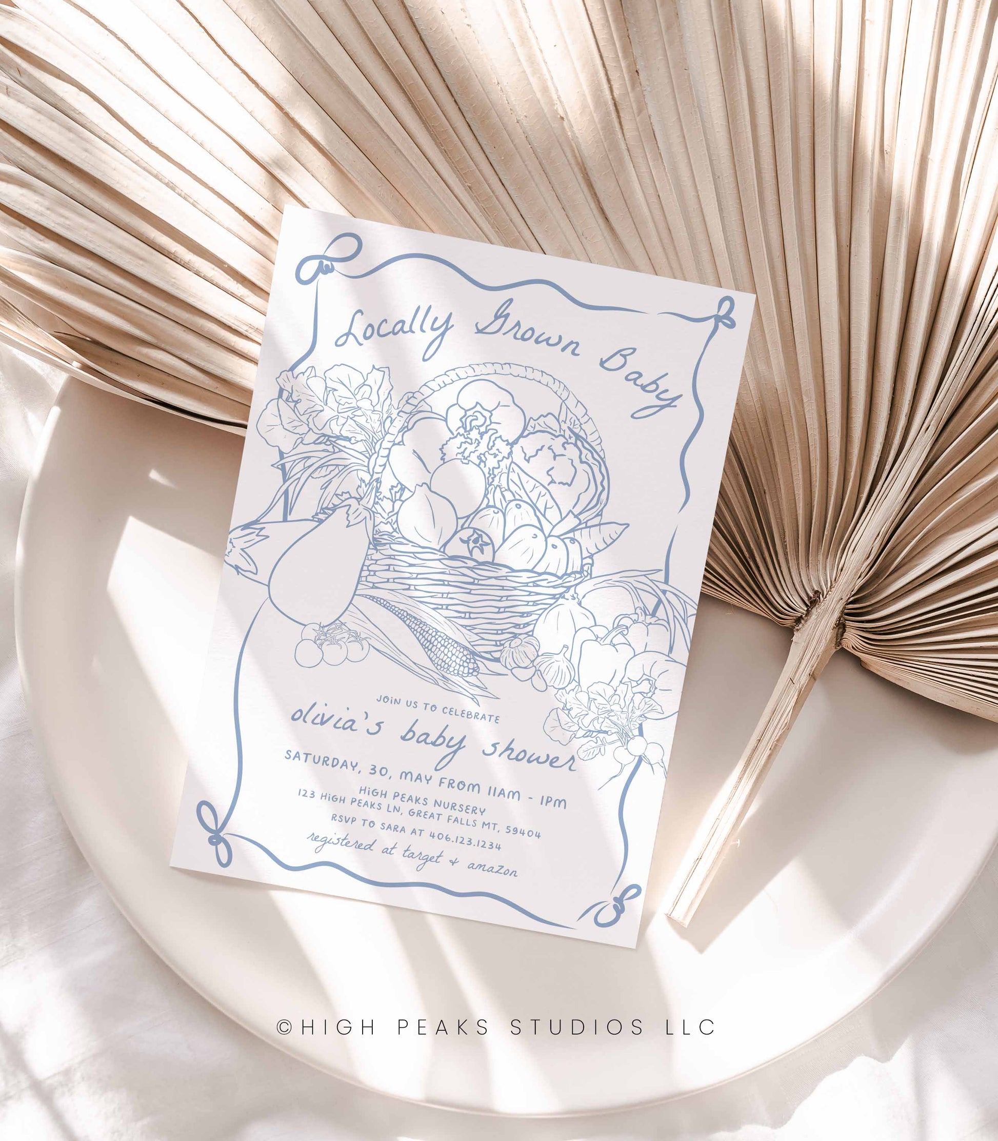 Locally Grown Baby Shower Invitation - Farm Fresh Veggies by High Peaks Studios