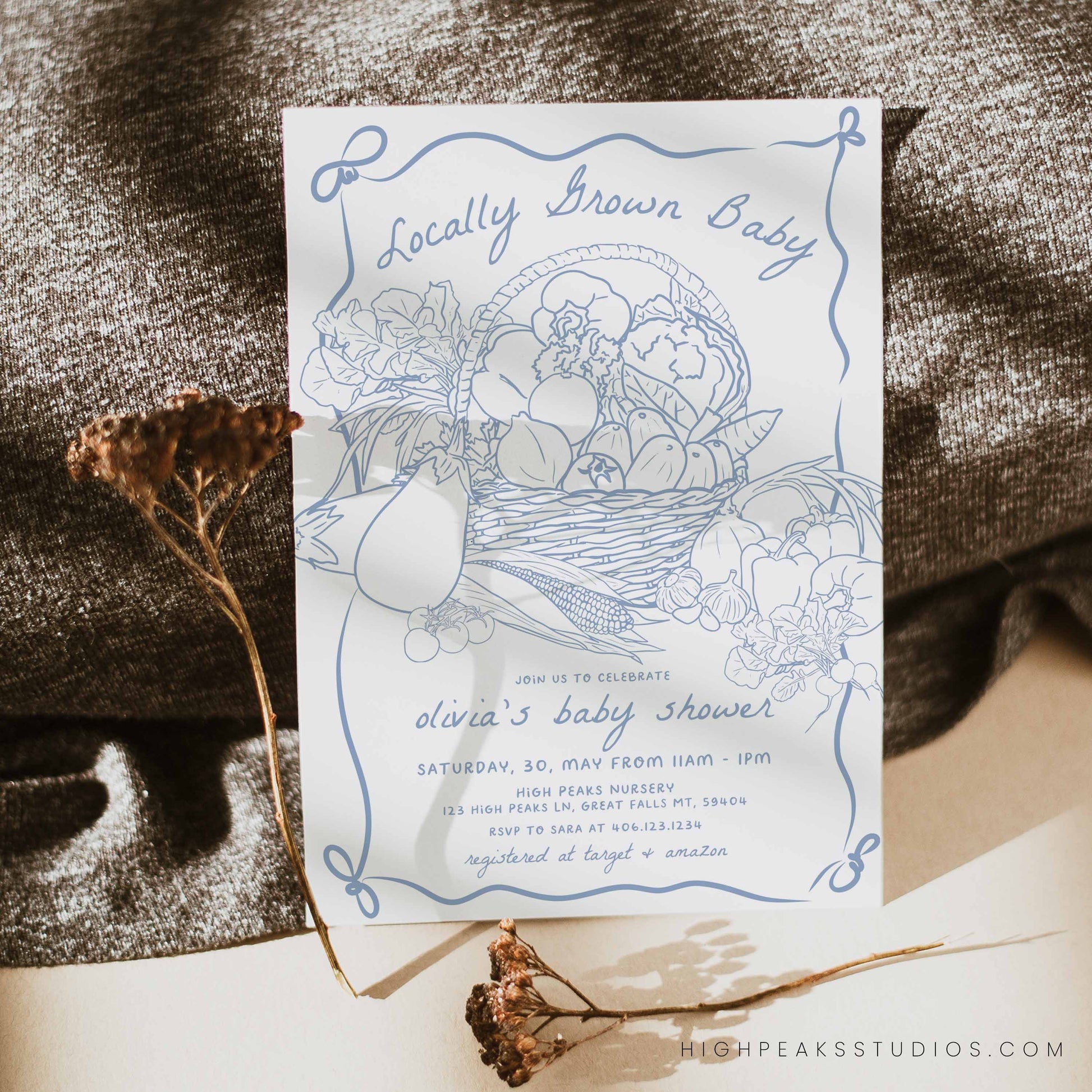Locally Grown Baby Shower Invitation - Farm Fresh Veggies by High Peaks Studios