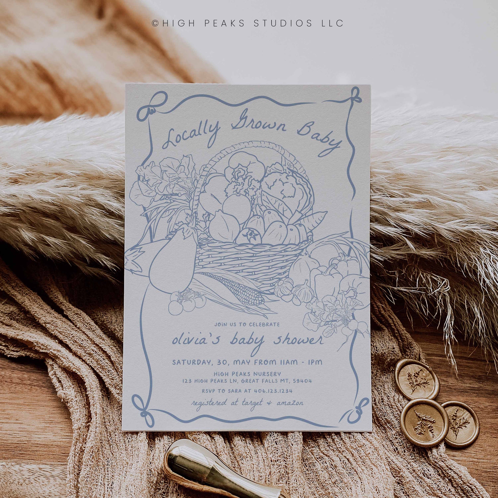 Locally Grown Baby Shower Invitation - Farm Fresh Veggies by High Peaks Studios