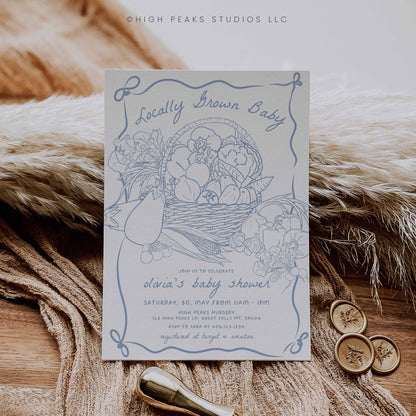 Locally Grown Baby Shower Invitation - Farm Fresh Veggies by High Peaks Studios