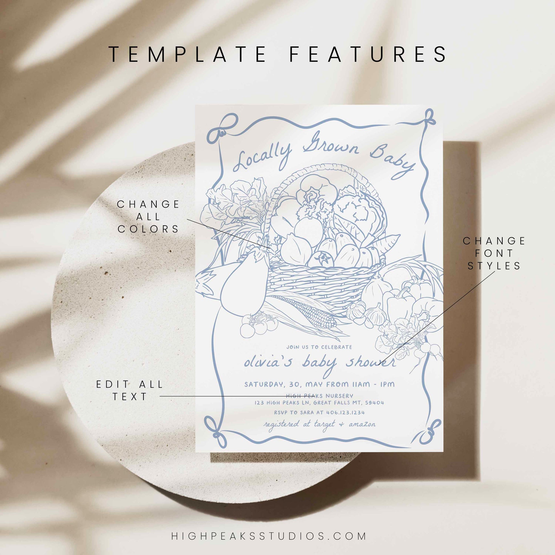 Locally Grown Baby Shower Invitation - Farm Fresh Veggies by High Peaks Studios