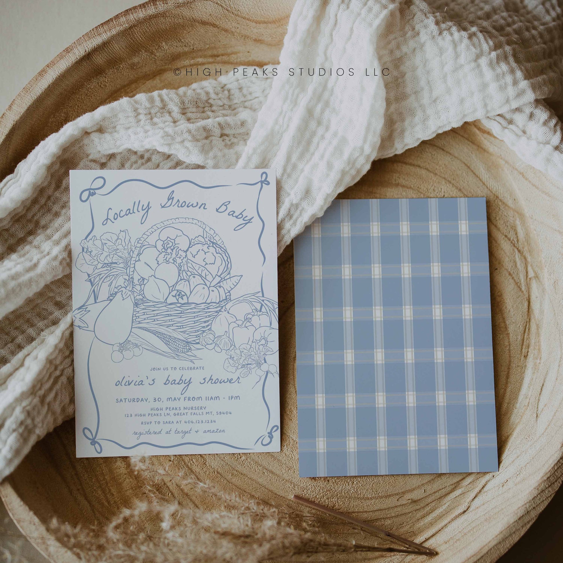 Locally Grown Baby Shower Invitation - Farm Fresh Veggies by High Peaks Studios