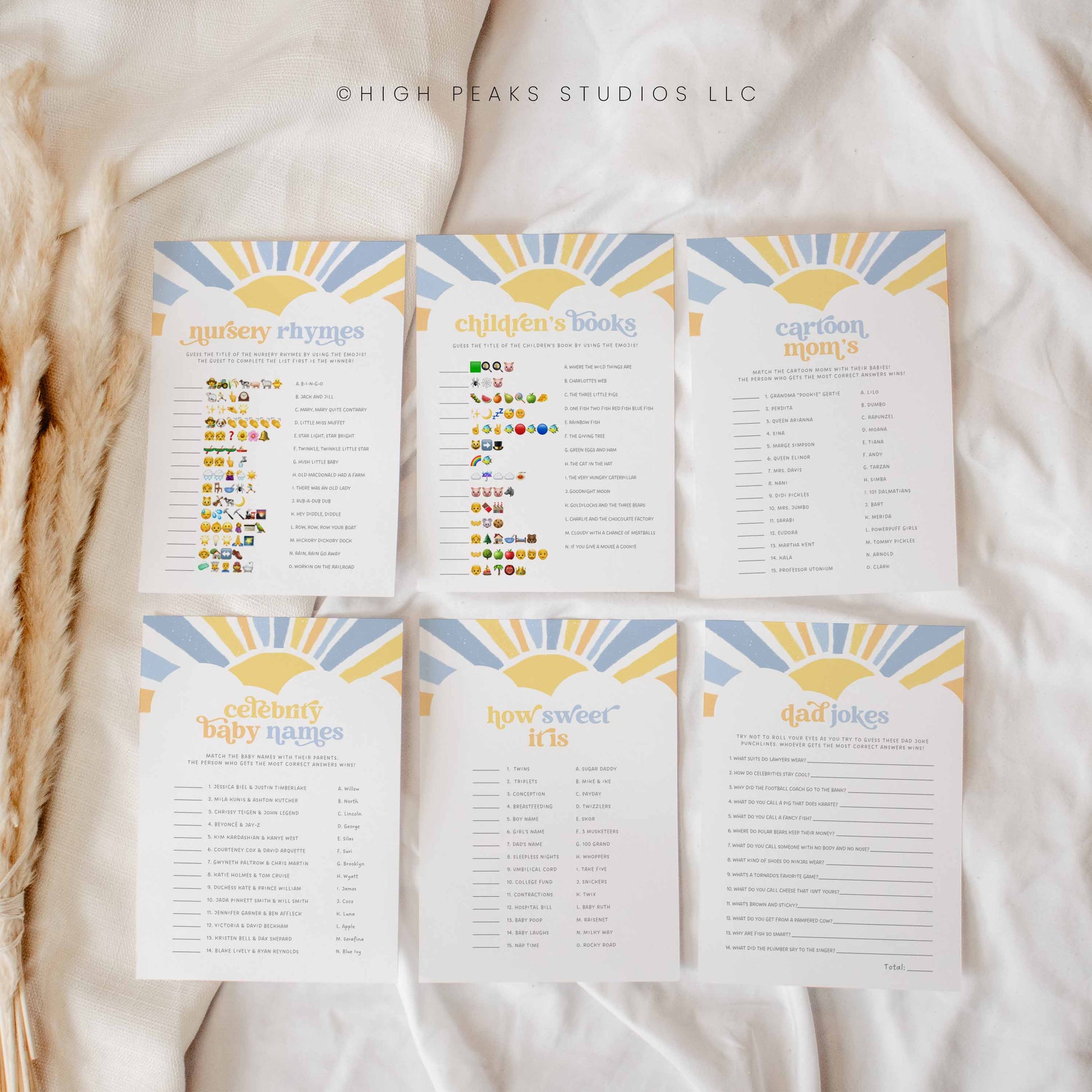 Sonshine Baby Shower Game Bundle, 24 Game Set templates by High Peaks Studios