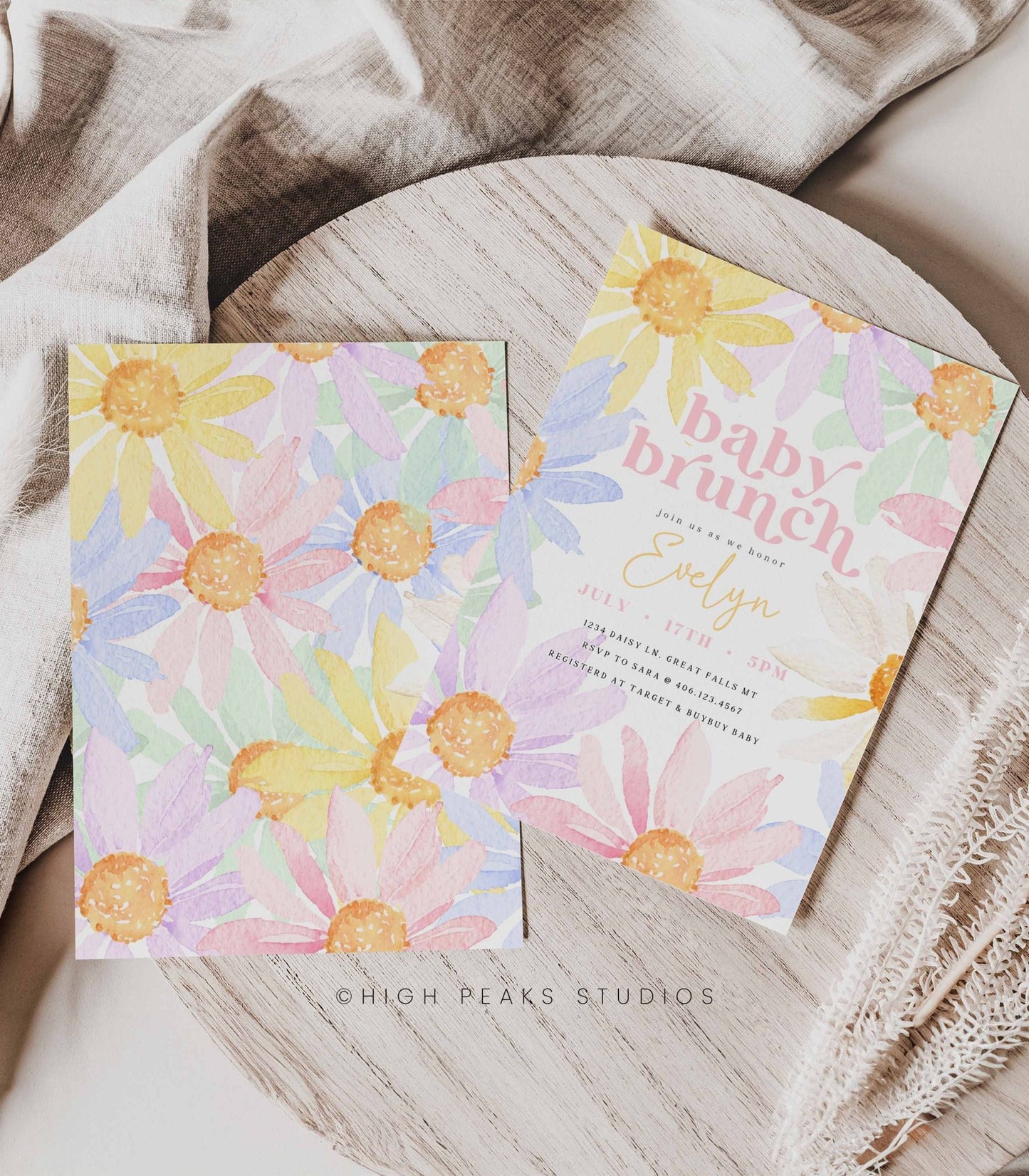 Pastel Daisy Baby Brunch Invitation - High Peaks Studios