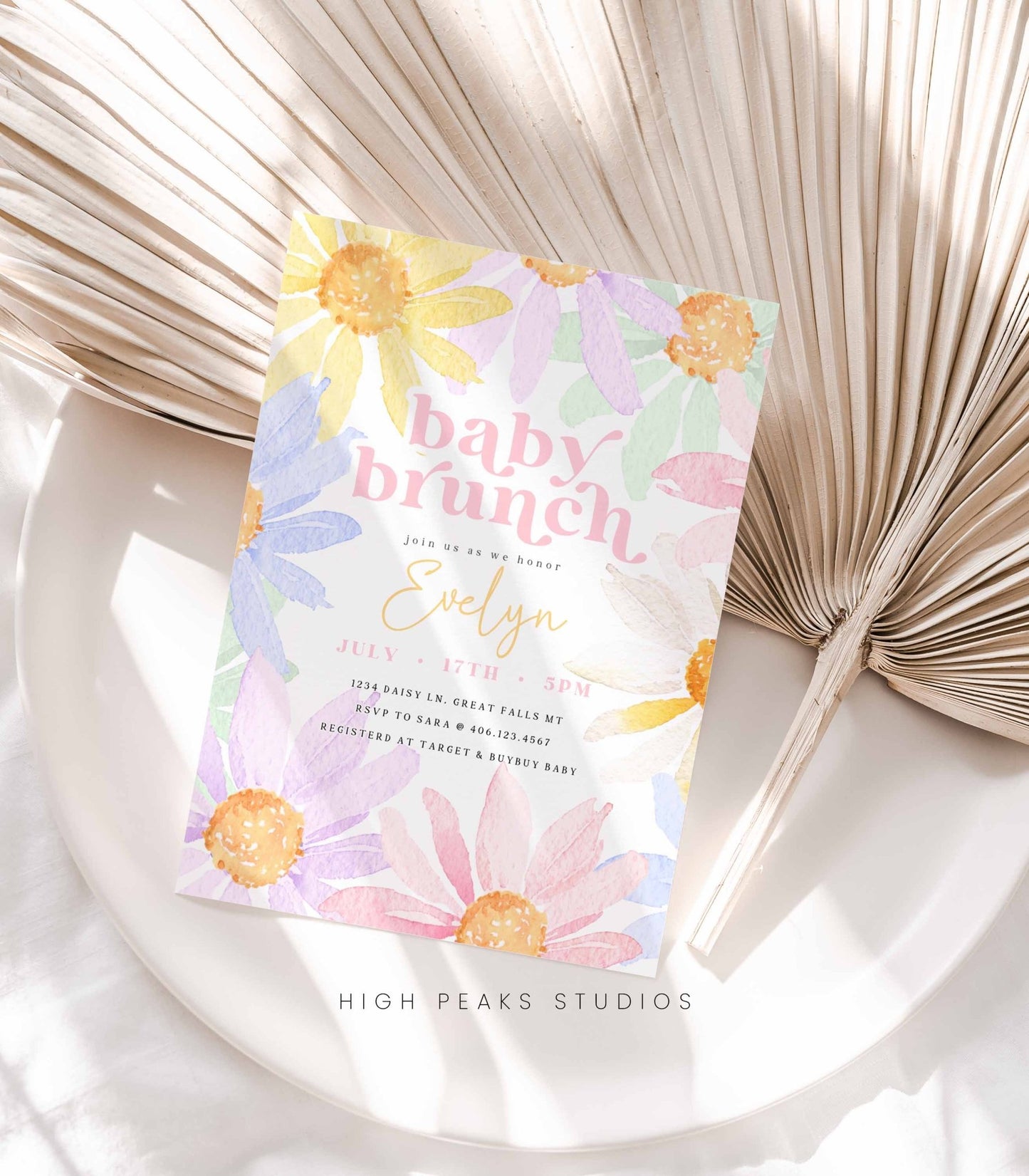 Pastel Daisy Baby Brunch Invitation - High Peaks Studios
