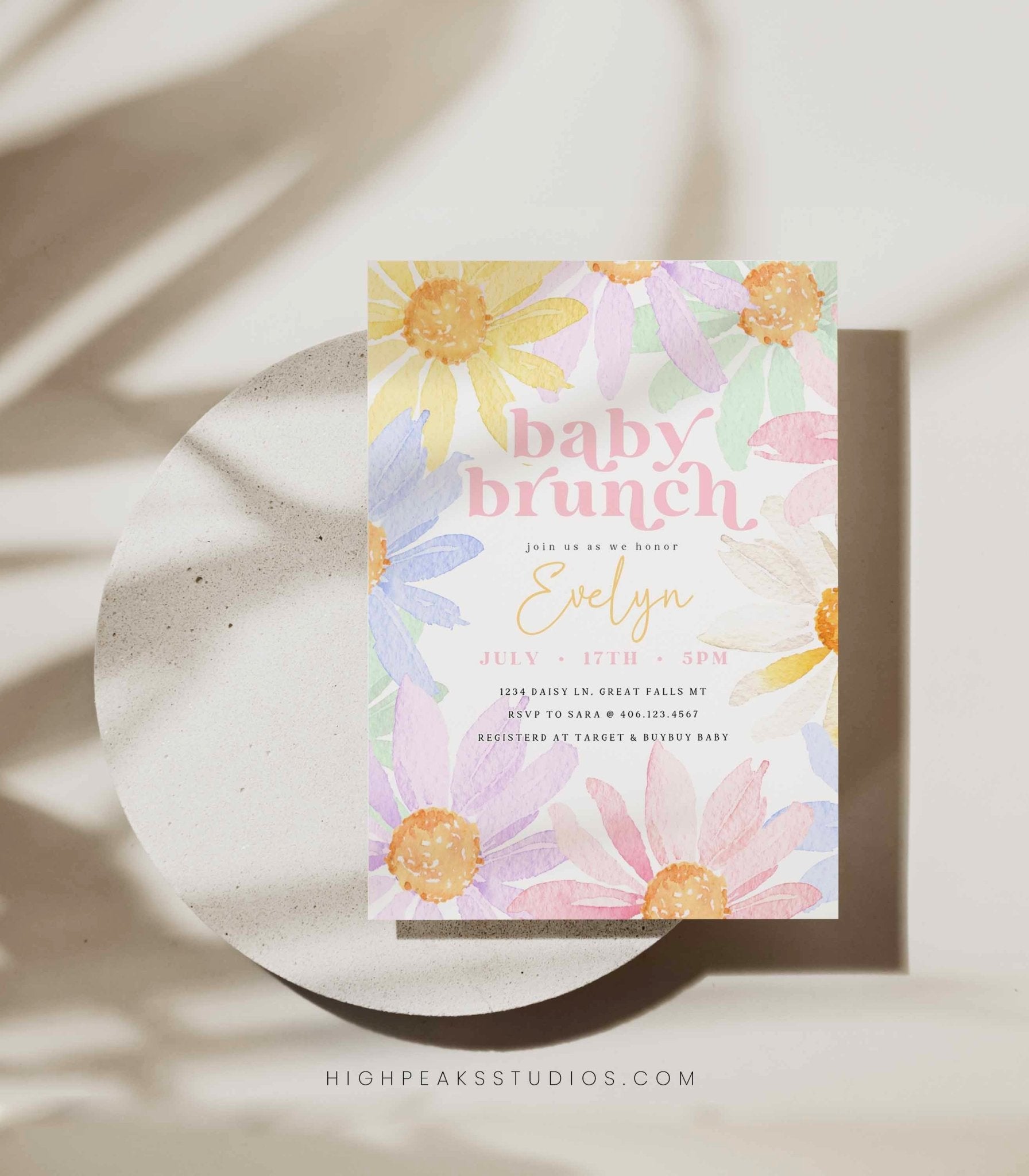 Pastel Daisy Baby Brunch Invitation - High Peaks Studios