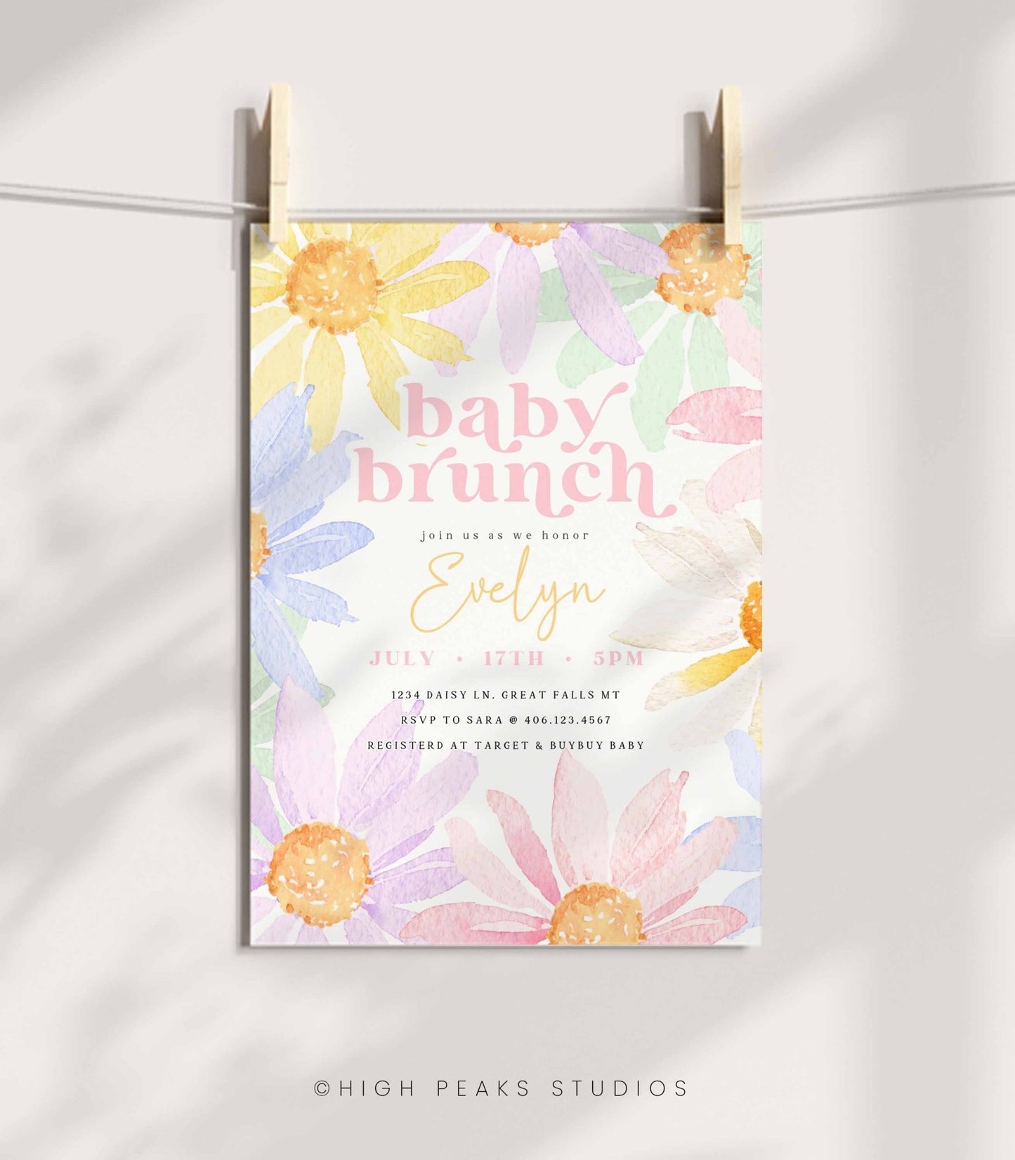 Pastel Daisy Baby Brunch Invitation - High Peaks Studios