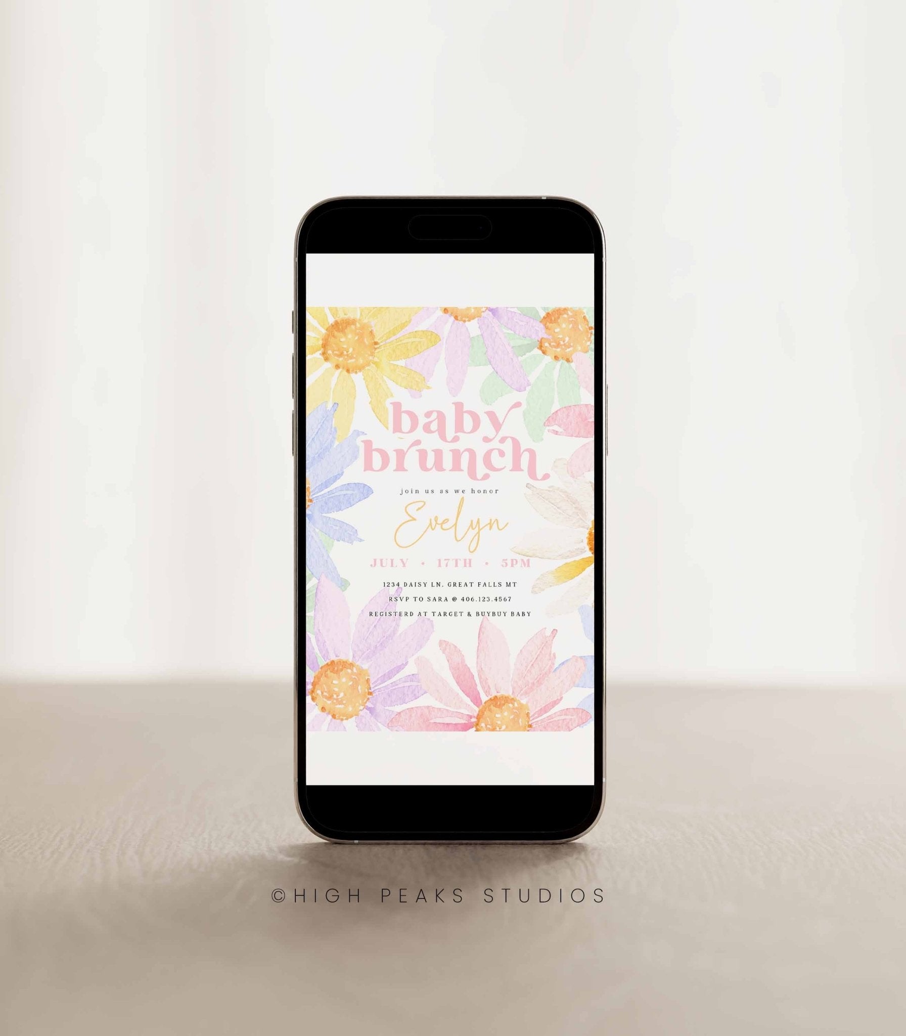 Pastel Daisy Baby Brunch Invitation - High Peaks Studios