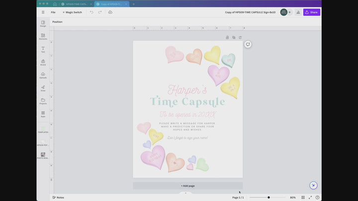 Sweetheart First Birthday Time Capsule Sign and Note Card Printables