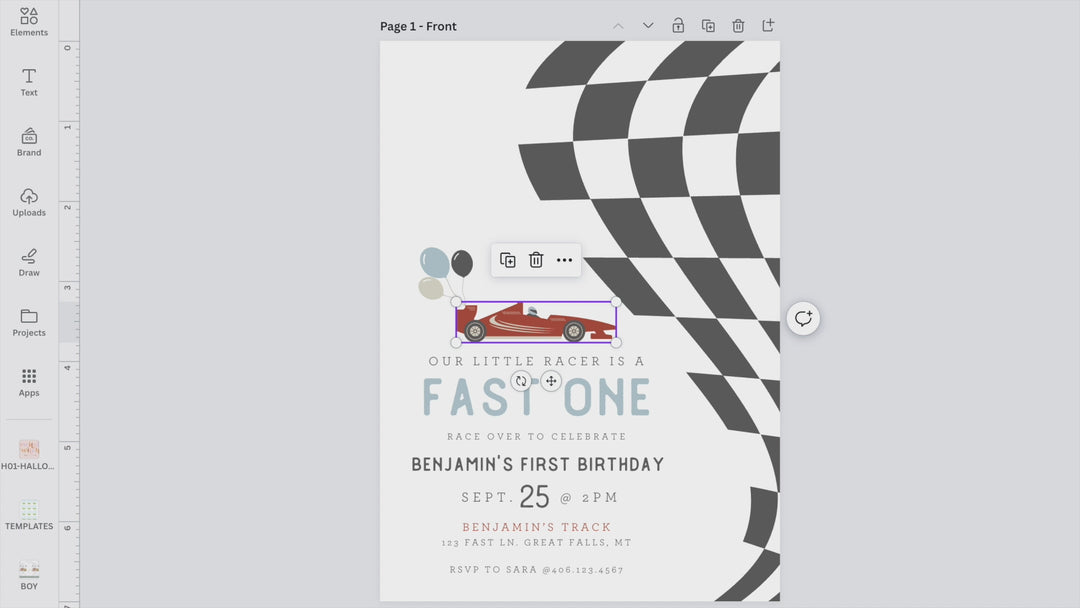 Fast One Race Car Birthday Invitation Video of Editing process - High Peaks Studios
