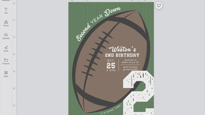 Second Year Down Football Birthday Invitation Printable