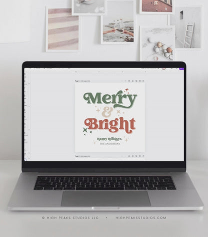 Retro Merry and Bright Holiday Gift Tag - High Peaks Studios