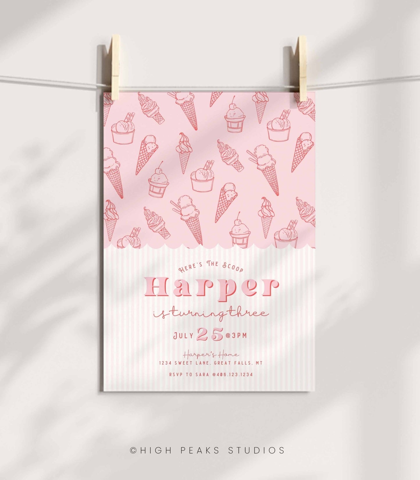 Retro Ice Cream Parlor Birthday Invitation - High Peaks Studios