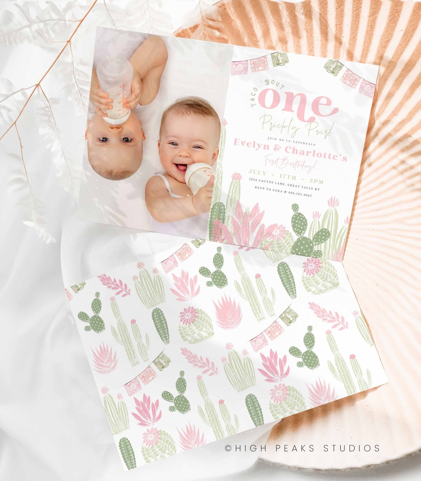 Taco Bout One Prickly Pair First Birthday Photo Invitation - High Peaks Studios