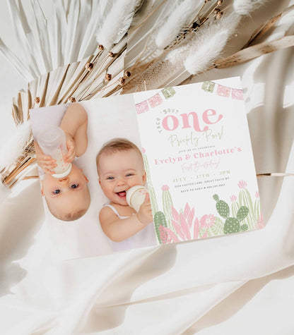 Taco Bout One Prickly Pair First Birthday Photo Invitation - High Peaks Studios