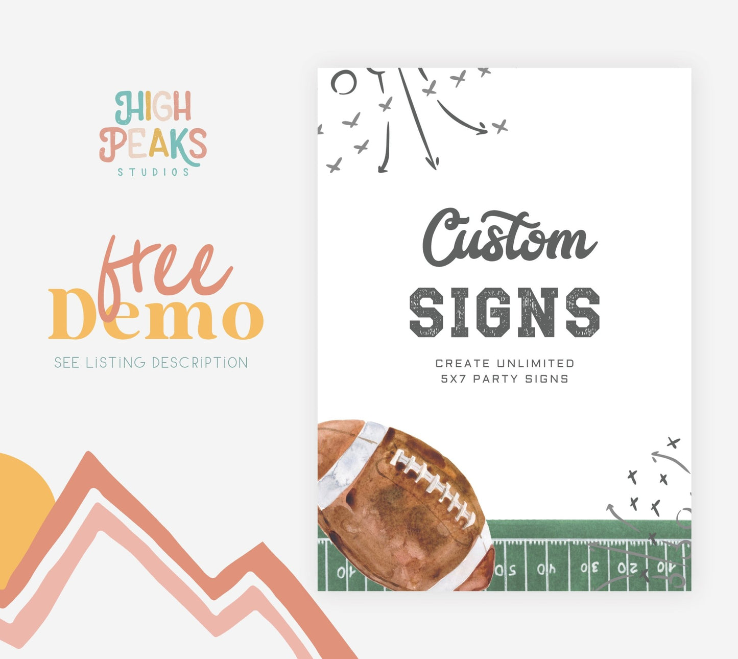 5x7 Custom Sign Template - Football Theme - High Peaks Studios