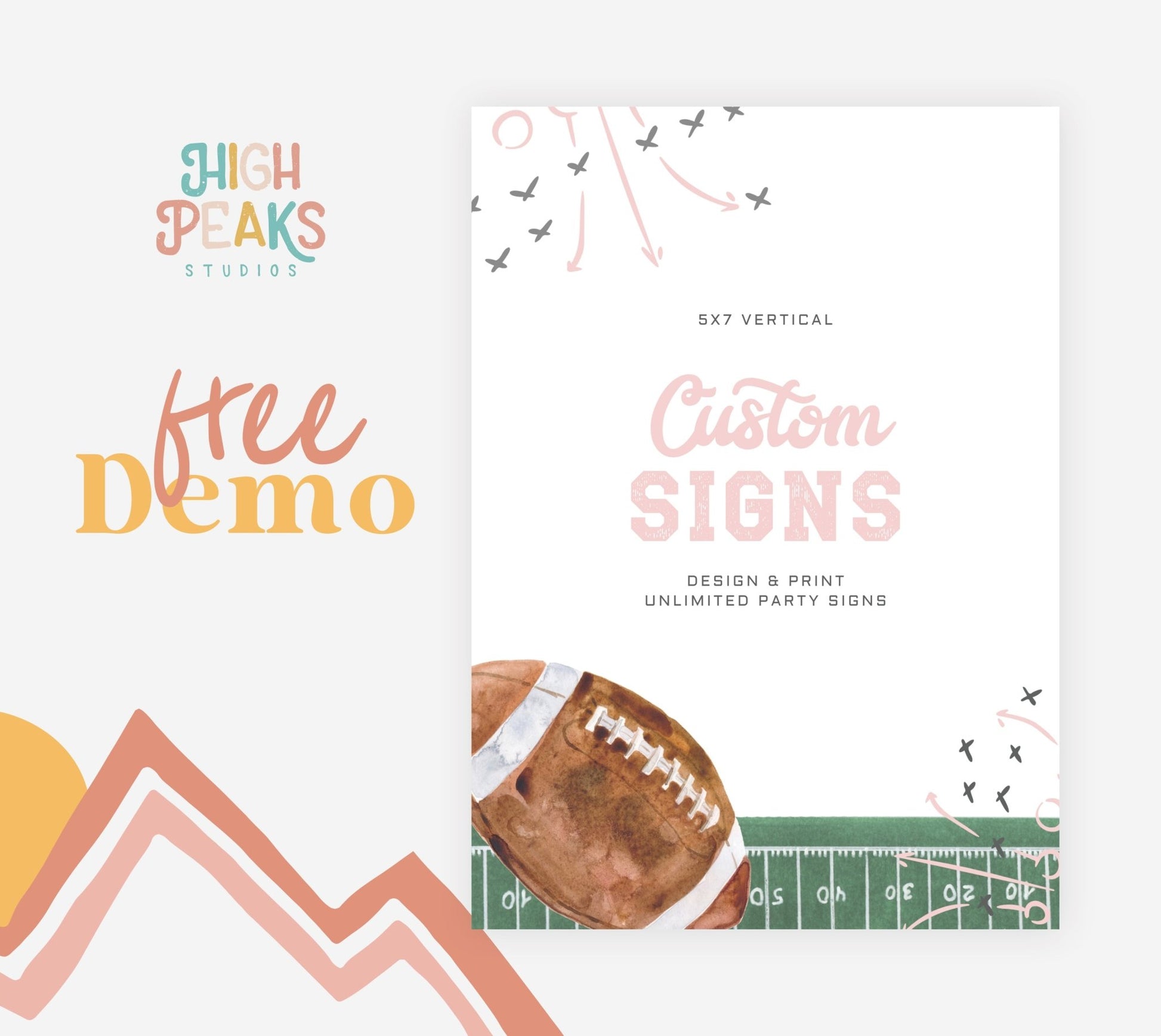 5x7 Custom Sign Template - Football Theme - Girl - High Peaks Studios