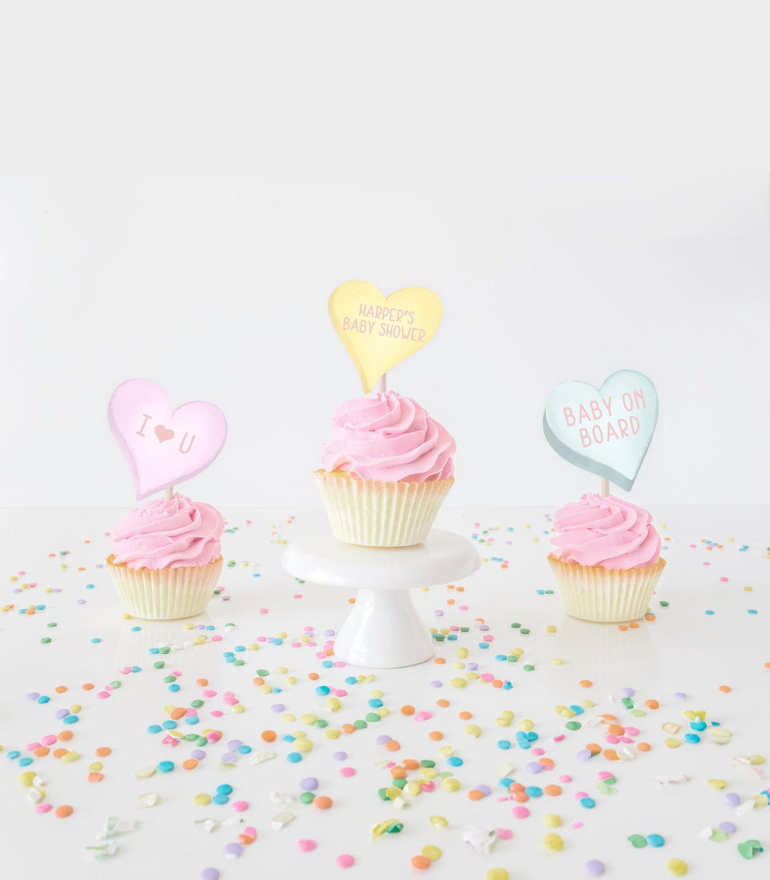 Baby Shower Sweetheart Cupcake Toppers Printables - High Peaks Studios