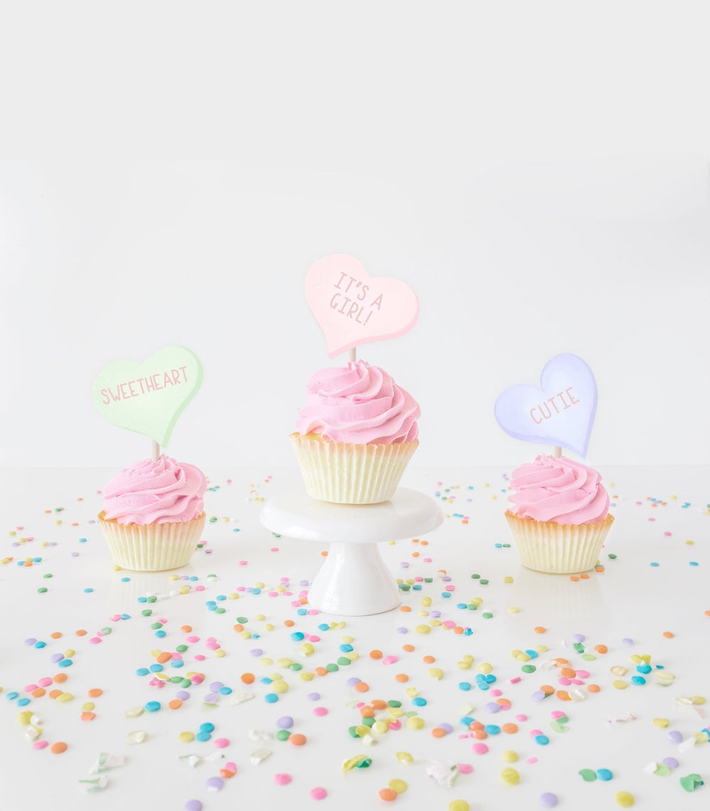 Baby Shower Sweetheart Cupcake Toppers Printables - High Peaks Studios
