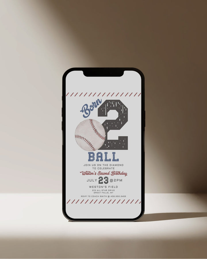 Baseball Born TWO Ball Second Birthday Invitation - High Peaks Studios