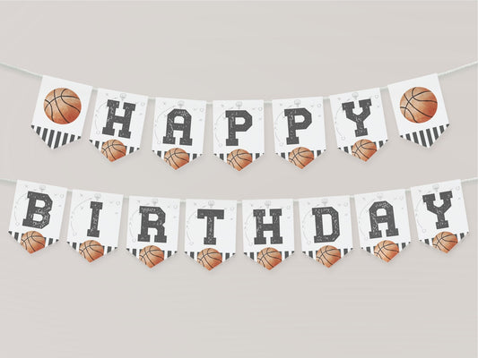 Basketball Happy Birthday Pennant Banner - High Peaks Studios