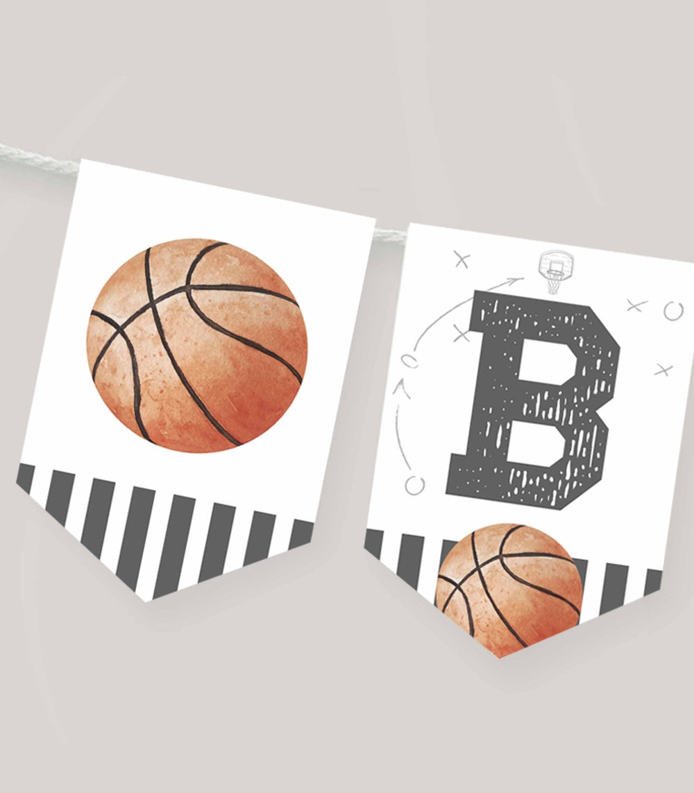 Born TWO Ball Basketball Pennant Banner Printable - High Peaks Studios