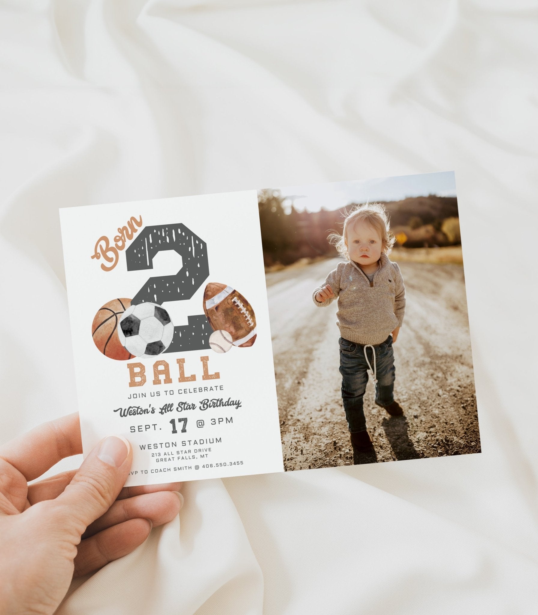 Born TWO Ball Birthday Photo Invitation - High Peaks Studios