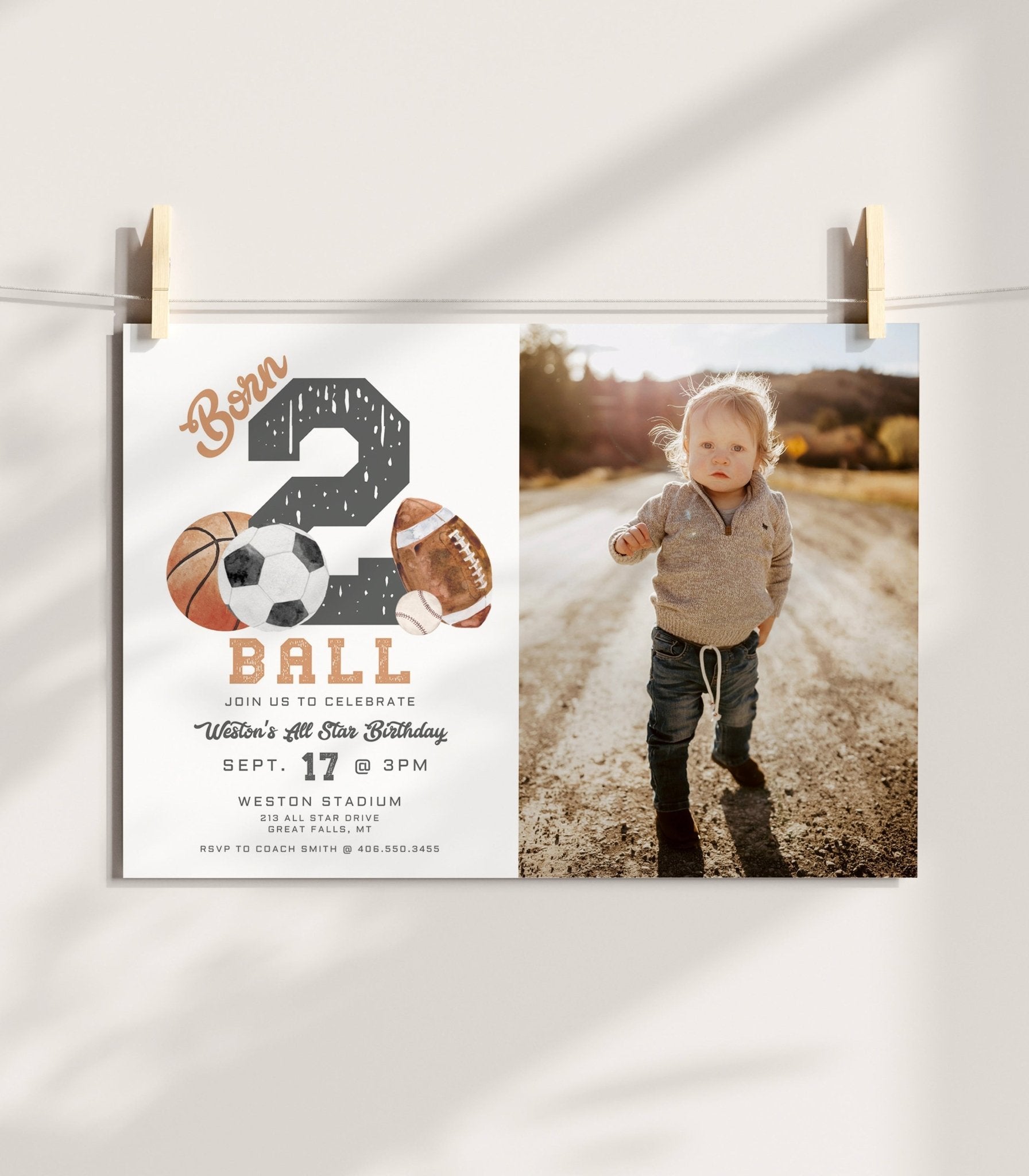 Born TWO Ball Birthday Photo Invitation - High Peaks Studios