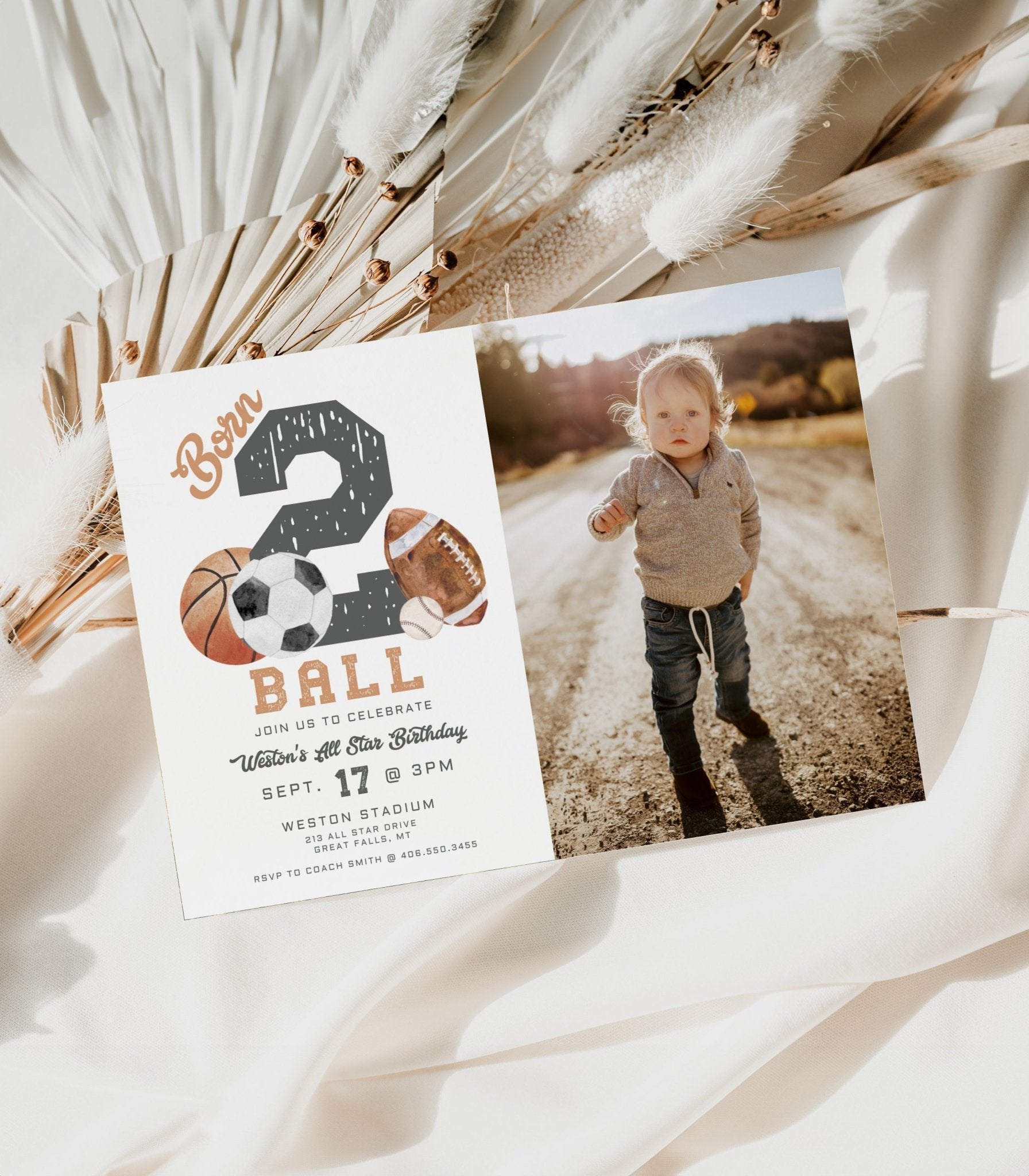 Born TWO Ball Birthday Photo Invitation - High Peaks Studios