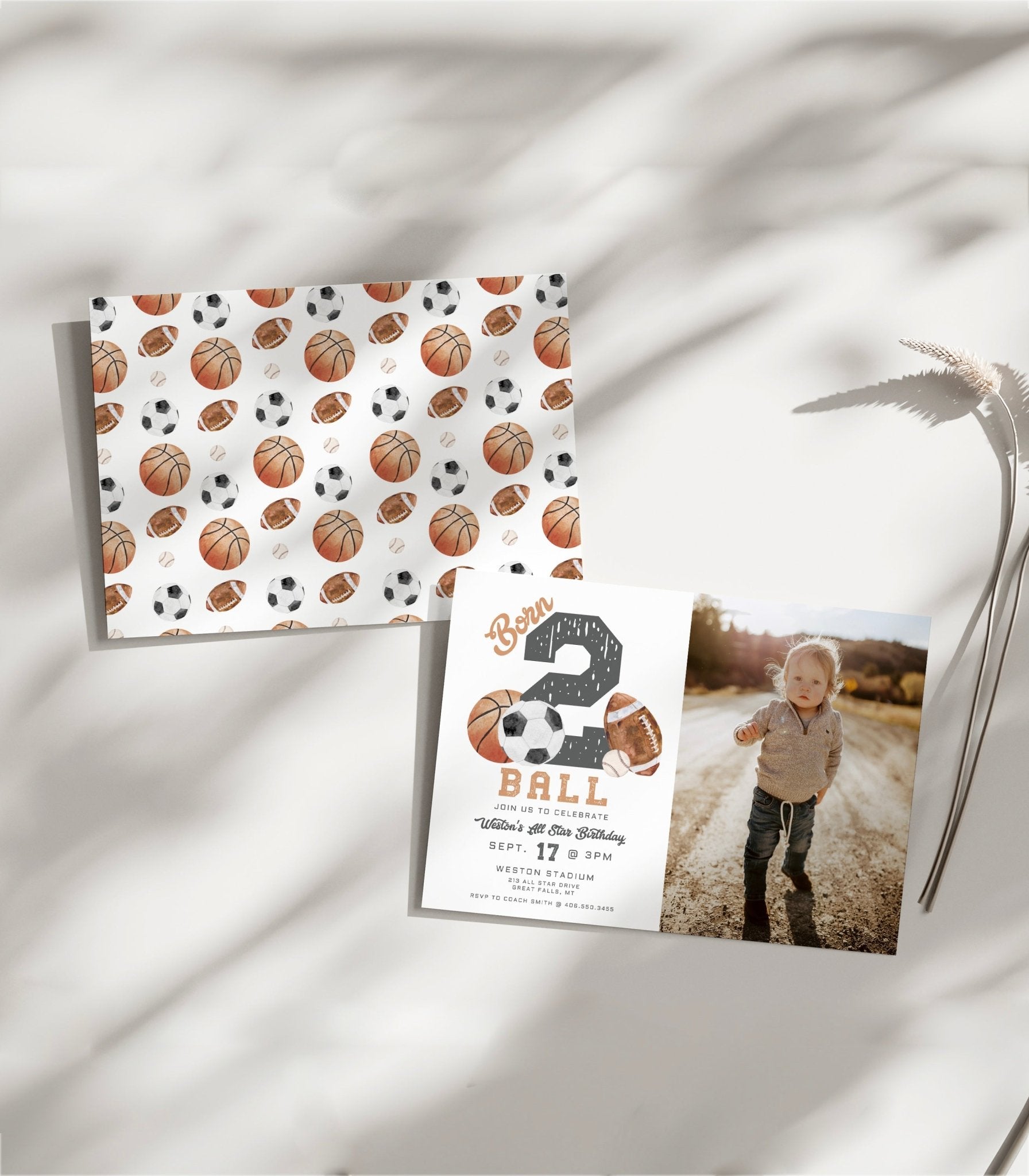 Born TWO Ball Birthday Photo Invitation - High Peaks Studios