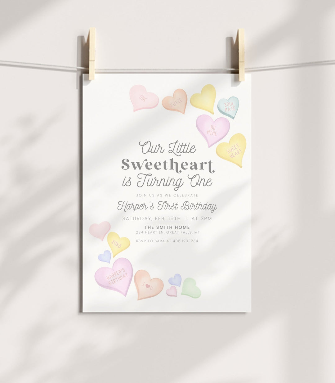 Candy Heart Birthday Invitation Printable - High Peaks Studios