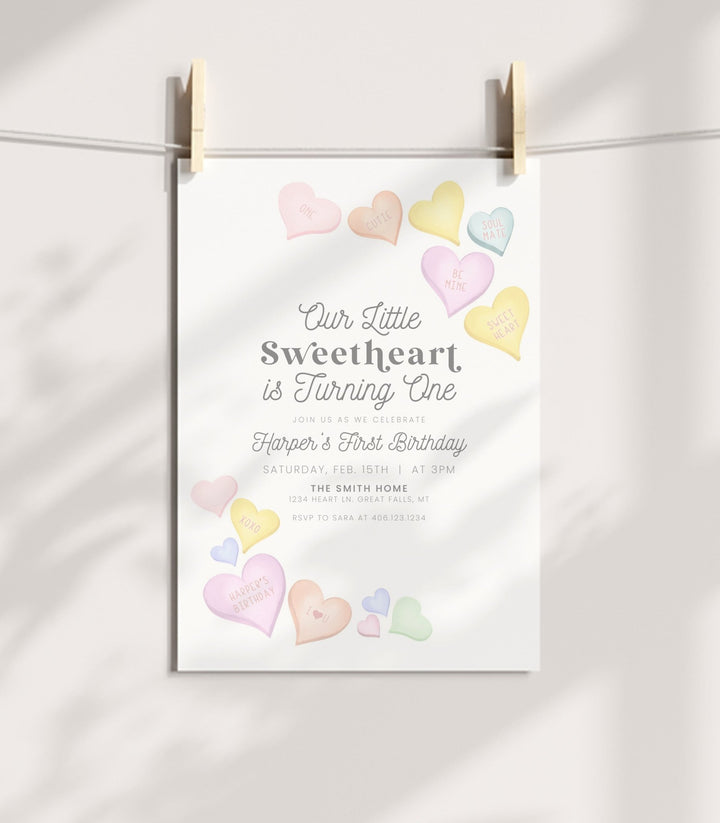 Candy Heart Birthday Invitation Printable - High Peaks Studios