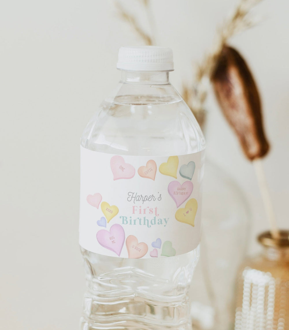 Candy Hearts Party Water Bottle Label Printables - High Peaks Studios