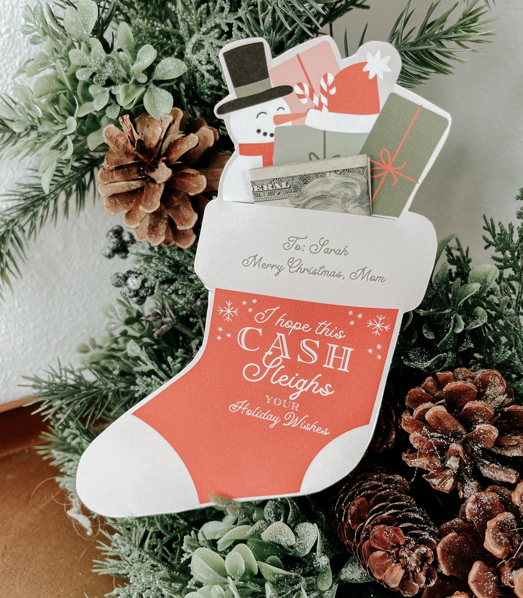 Cash Stocking Holiday Gift Holder Printable - High Peaks Studios